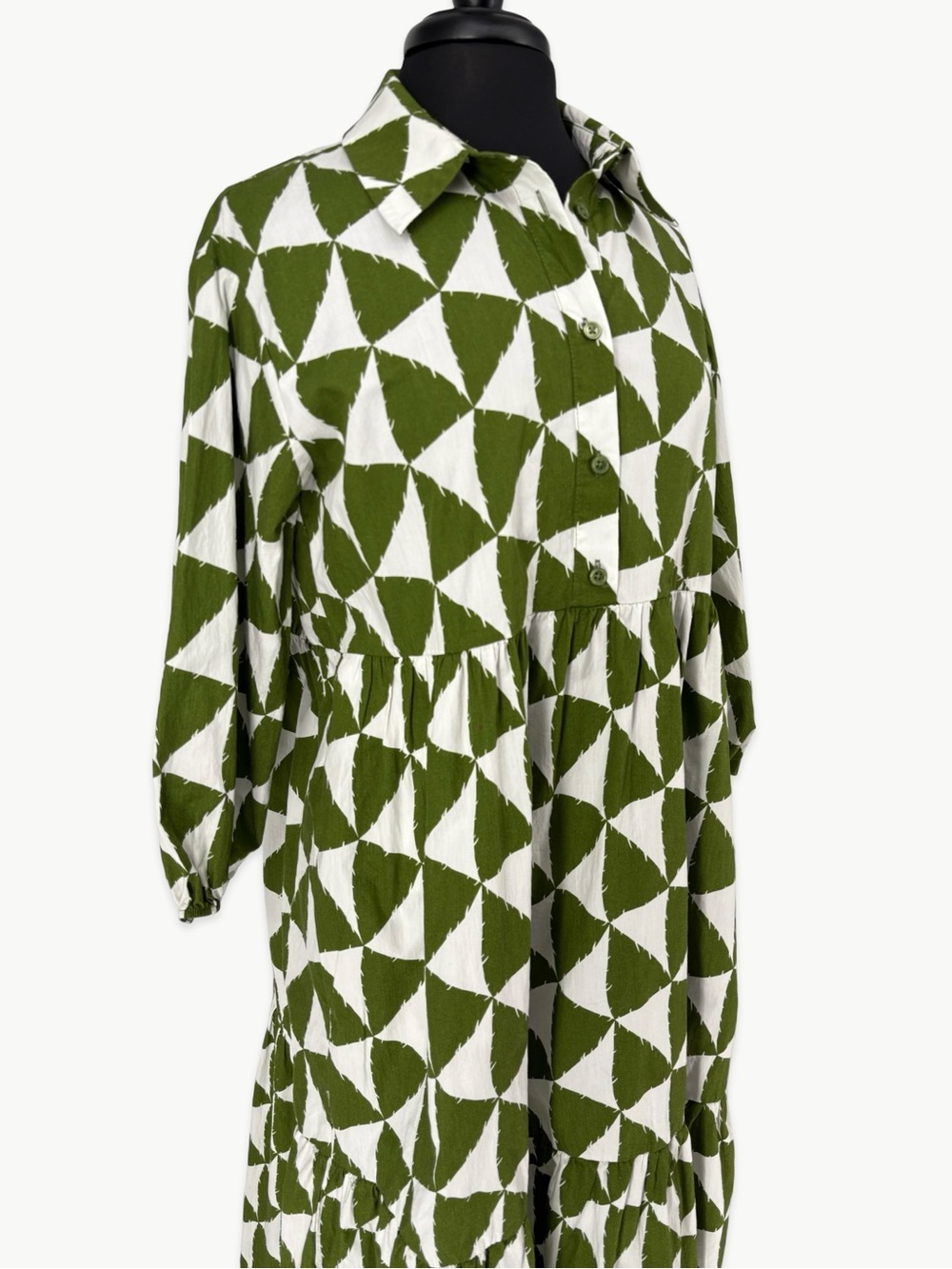 Maeve Bettina Cotton Midi Shirtdress Size Medium Tiered Green Cotton - Picture 5 of 12